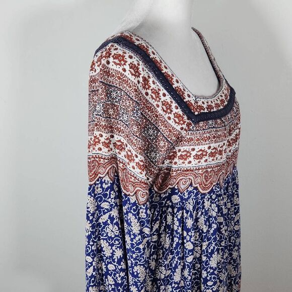 Blu Pepper Blue and Red Floral Boho Mini Dress Size Medium Cute Boho Dress - Picture 5 of 9